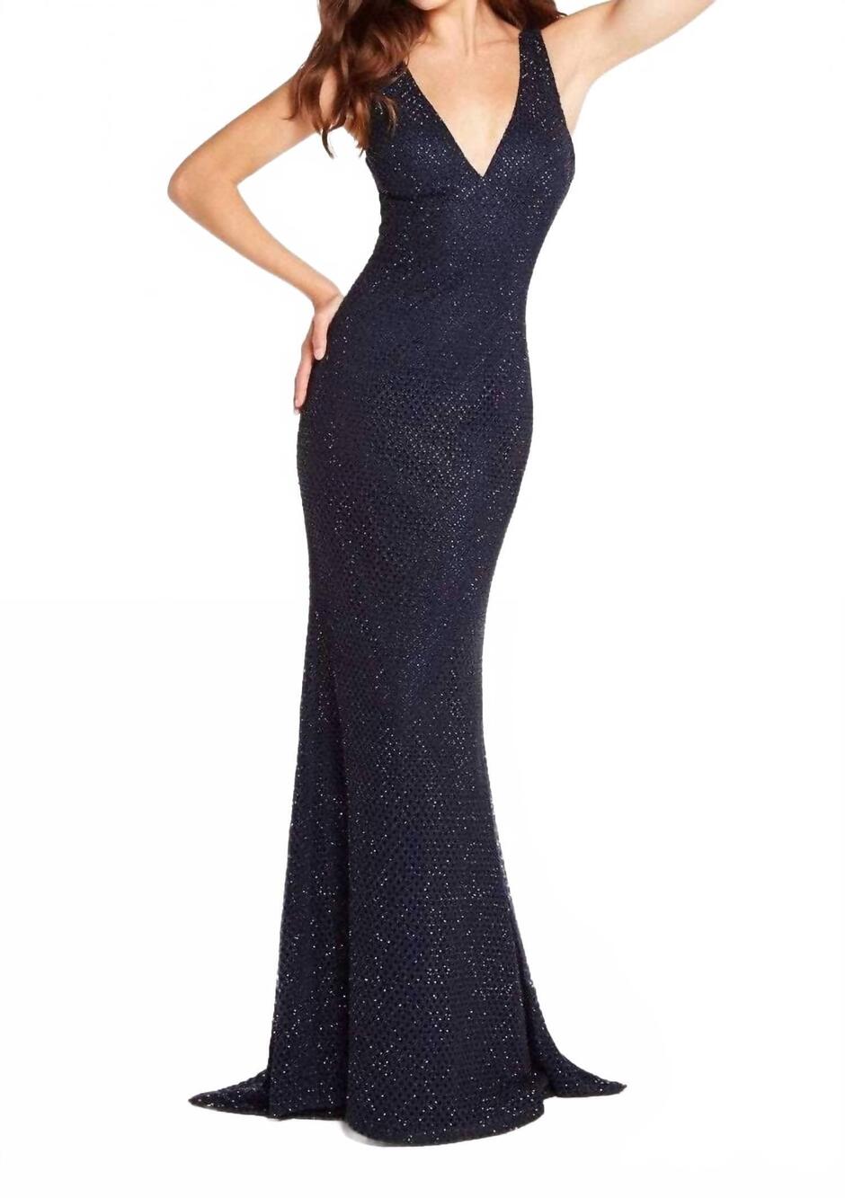 NEW ALYCE PARIS sleeveless v-neck diamond lace evening gown in periwinkle
